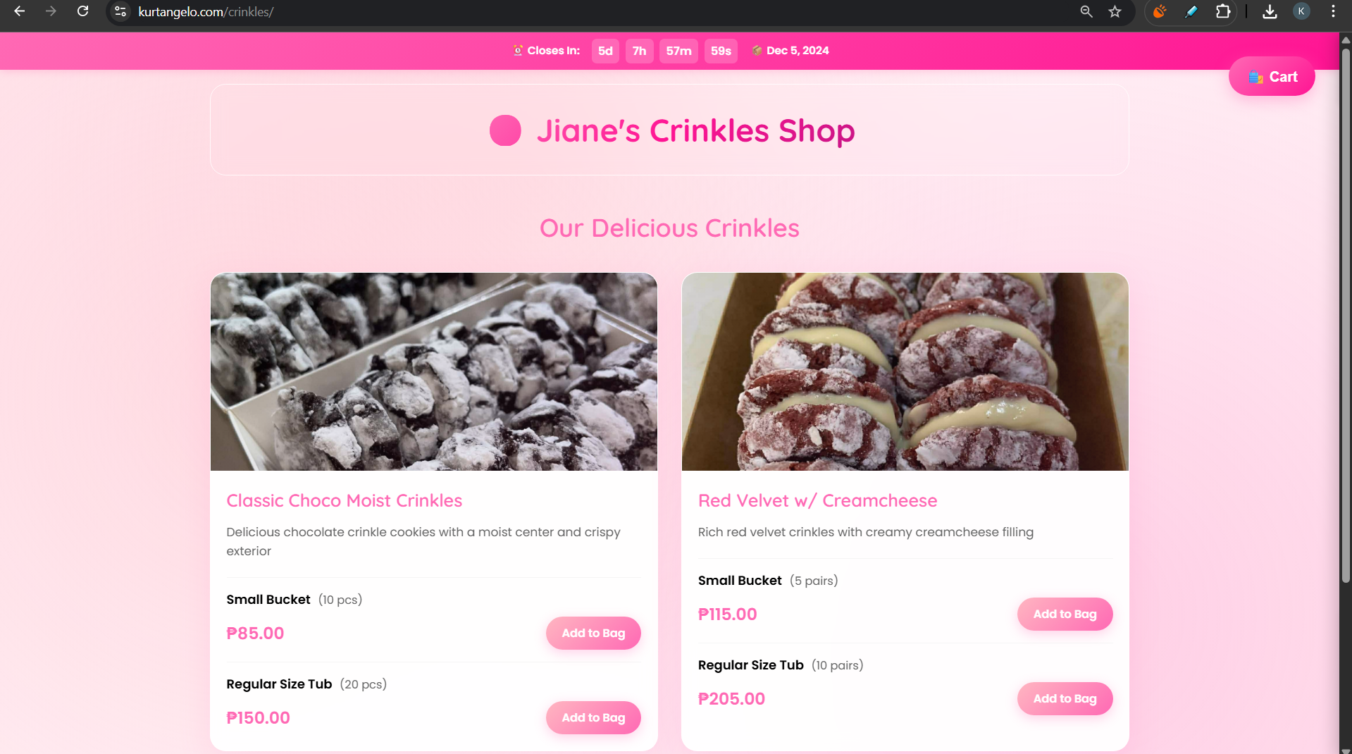 Crinkles Preorder Website